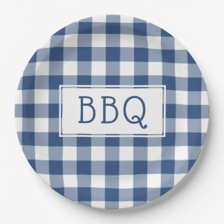 青と白のギンガムパターンBBQパーティー ペーパープレート
