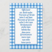 青と白のギンガムフレームの結婚式 プログラム (裏面)