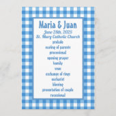 青と白のギンガムフレームの結婚式 プログラム (正面)