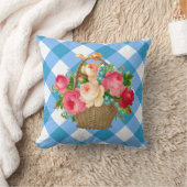 青と白のギンガムフローラヴィンテージカントリー クッション (ブランケット)