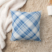青と白のギンガムプレイドのパタストライプのーン クッション (ブランケット)