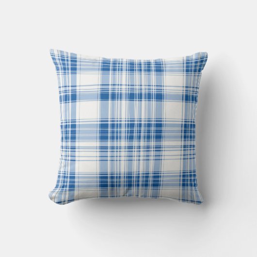 青と白のギンガムプレイドのパタストライプのーン クッション (正面)