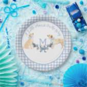 青と白のギンガムベビーシャワーウェルカムサイン ペーパープレート (パーティー)