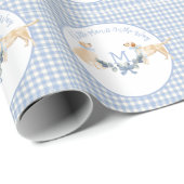 青と白のギンガムベビーシャワー ラッピングペーパー (ロールコーナー)