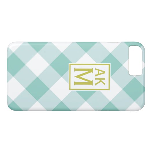 青と白のギンガムモノグラムiPhone 7プラスケース Case-Mate iPhoneケース (裏面(横))