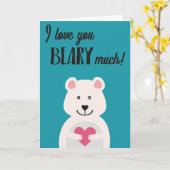 青と白のクマとピンクのハートの言葉遊びバレンタイン カード (黄色い花)