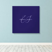 青と白のクラシックミニマリストの名カスタマイズ前 キャンバスプリント (インサイチュ (ウッドフロア))