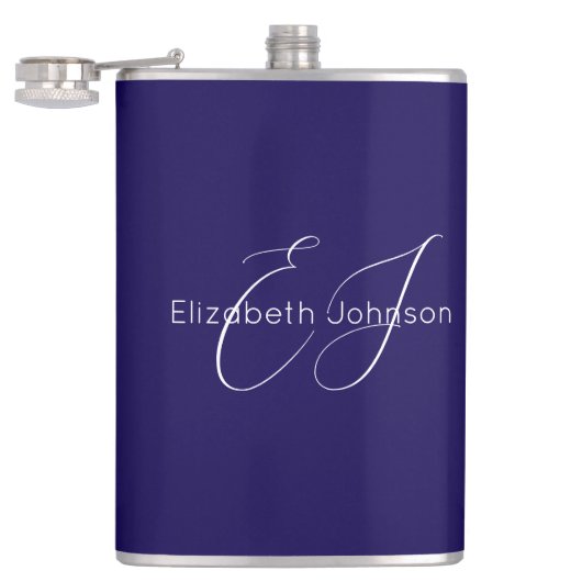 青と白のクラシックミニマリストの名カスタマイズ前 フラスク (オープン)