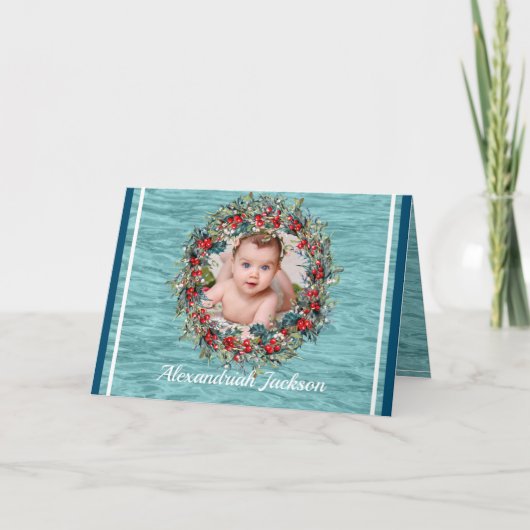青と白のクリスマスあなたの写真航海の水 シーズンカード (正面)