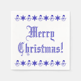 青と白のクリスマスかわいい雪だるま雪 スタンダードカクテルナプキン
