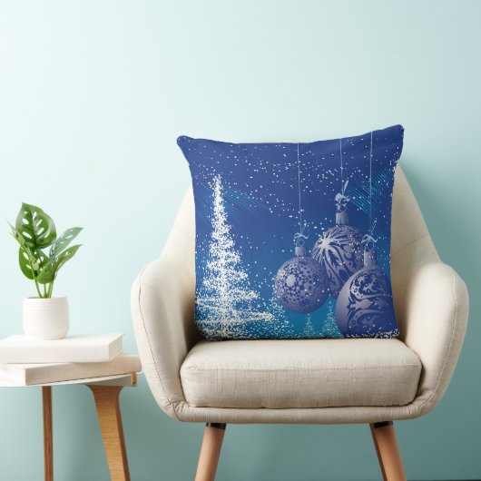 青と白のクリスマスオーナメント&クリスマスツリー クッション (椅子)
