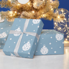 青と白のクリスマスオーナメント ラッピングペーパー