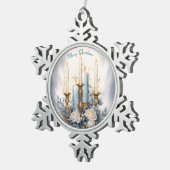 青と白のクリスマスキャンドル スノーフレークピューターオーナメント (右)