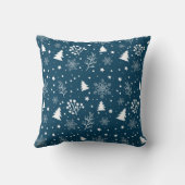 青と白のクリスマスツリーと雪 クッション (裏面)