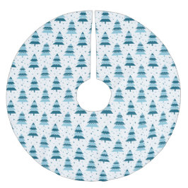 青と白のクリスマスツリーの列 ブラッシュドポリエステルツリースカート