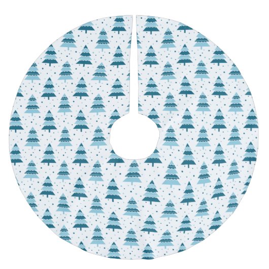 青と白のクリスマスツリーの列 ブラッシュドポリエステルツリースカート (正面)