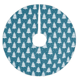 青と白のクリスマスツリーの列 ブラッシュドポリエステルツリースカート