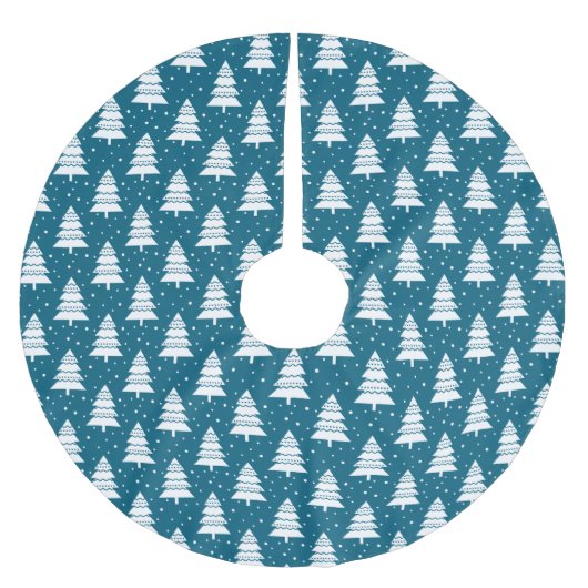 青と白のクリスマスツリーの列 ブラッシュドポリエステルツリースカート (正面)