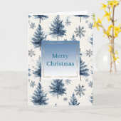 青と白のクリスマスツリーの雪の結晶 カード (黄色い花)