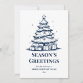 青と白のクリスマスツリーカスタムビジネスロゴ シーズンカード (正面)