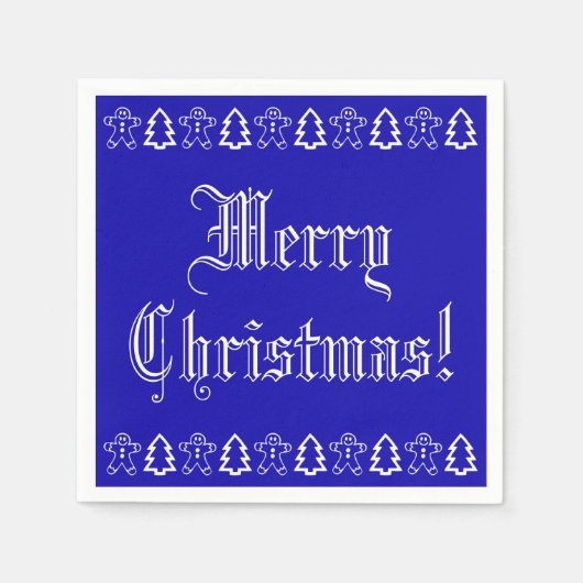 青と白のクリスマスツリージンジャーブレッドマンかわいい スタンダードカクテルナプキン (正面)