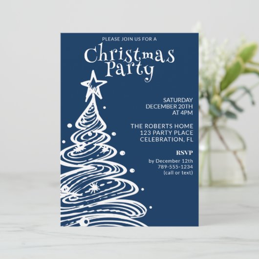 青と白のクリスマスツリーパーティー 招待状 (スタンド正面)