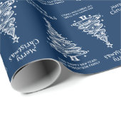 青と白のクリスマスツリーホリデー ラッピングペーパー (ロールコーナー)