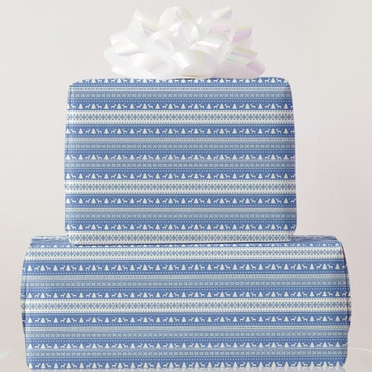 青と白のクリスマスツリー柄のセーターの編み図 ラッピングペーパー