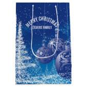 青と白のクリスマスツリー&オーナメント ミディアムペーパーバッグ (裏面)