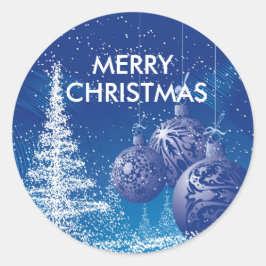 青と白のクリスマスツリー&オーナメント ラウンドシール