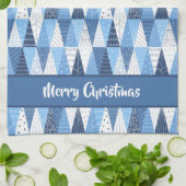 青と白のクリスマスツリー キッチンタオル (折り畳み)