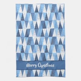 青と白のクリスマスツリー キッチンタオル