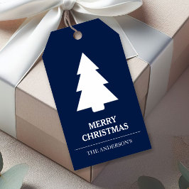 青と白のクリスマスツリー ギフトタグ