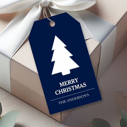 青と白のクリスマスツリー ギフトタグ
