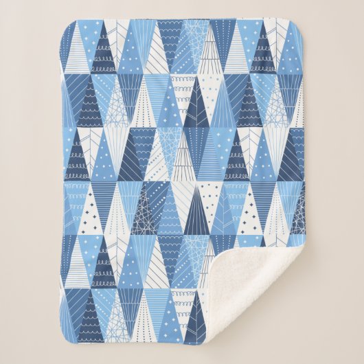 青と白のクリスマスツリー シェルパブランケット (正面)