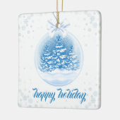 青と白のクリスマスツリー スノーグローブ セラミックオーナメント (左)