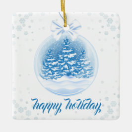 青と白のクリスマスツリー スノーグローブ セラミックオーナメント