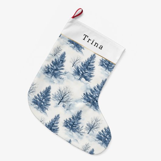 青と白のクリスマスツリー ラージクリスマスストッキング (正面 (吊り時))