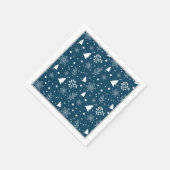 青と白のクリスマスツリー、雪片の休日 スタンダードカクテルナプキン (角)