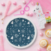 青と白のクリスマスツリー、雪片 ペーパープレート (パーティー)