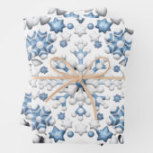 青と白のクリスマスパターン ラッピングペーパーシート (インサイチュ)