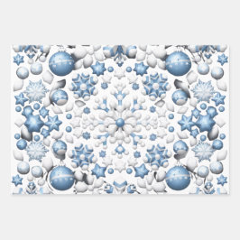 青と白のクリスマスパターン ラッピングペーパーシート