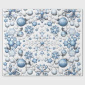 青と白のクリスマスパターン ラッピングペーパー (フラット)