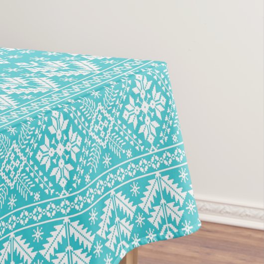 青と白のクリスマスフェア島のパターン テーブルクロス (インサイチュ)