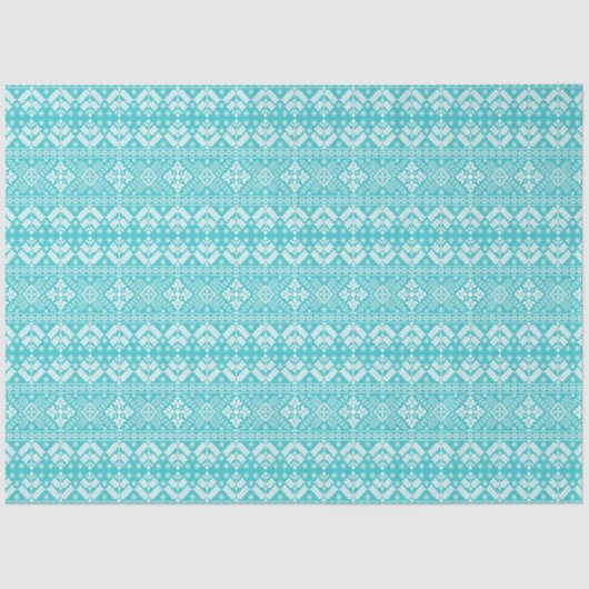 青と白のクリスマスフェア島のパターン 薄葉紙 (正面)