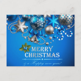 青と白のクリスマスボール、キャンディーケーン、スター、 シーズンポストカード