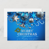 青と白のクリスマスボール、キャンディーケーン、スター、 シーズンポストカード (正面/裏面)