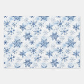 青と白のクリスマスモミの木と雪の結晶 ラッピングペーパーシート (正面2)