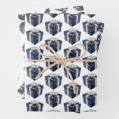 青と白のクリスマスラッピング紙シート ラッピングペーパーシート (インサイチュ)