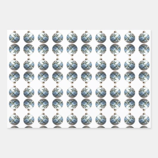 青と白のクリスマスラッピング紙シート ラッピングペーパーシート (正面3)